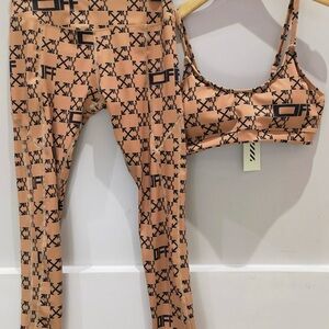 Women's Tan Graphic Print Pants & Jumpsuit Set